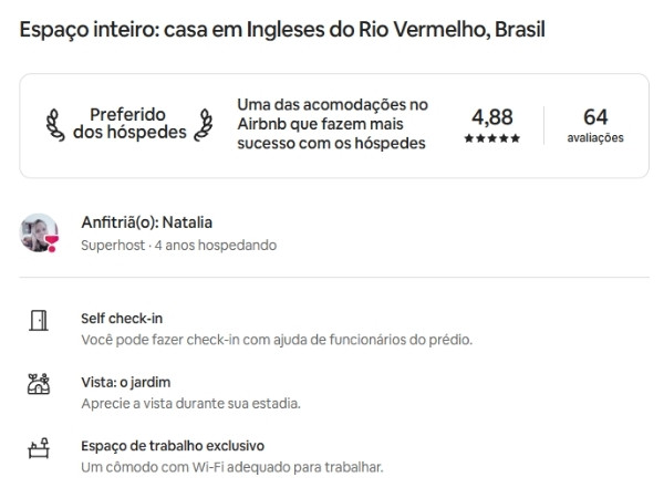 Print de reputação Airbnb da anfitriã Natalia